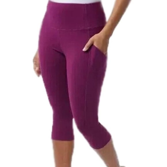 NWT 32 Degrees Cool Women's Pull On Capri Leggings Plum Size L $65 11HL386 - Picture 2 of 3